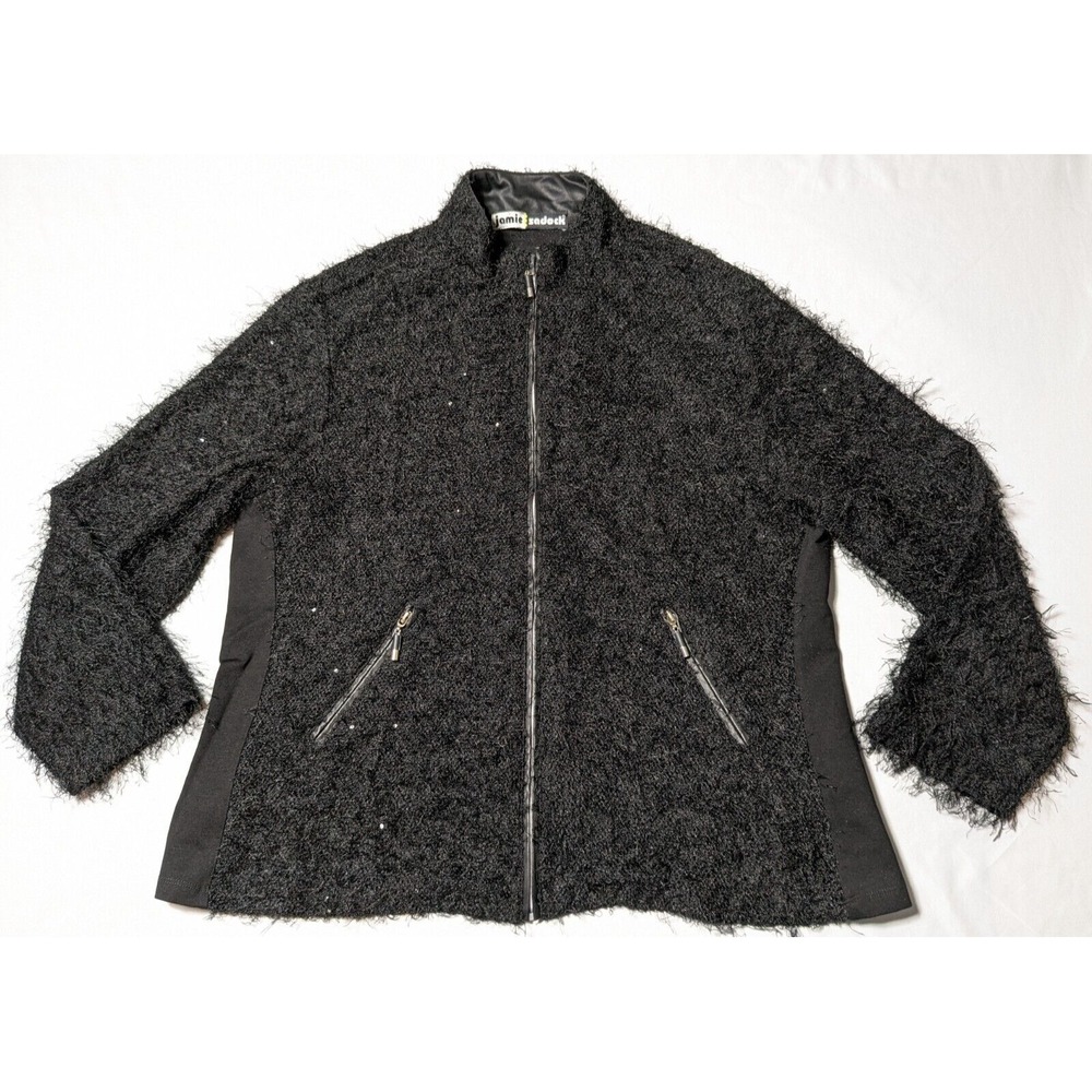 JAMIE SADOCK‎ Women XL Black Fringe Fuzzy Full Zip Long Sleeve Jacket